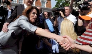 Michele Bachmann greets well-wishers after announcing her run for the Presidency in Waterloo, Iowa