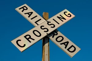 Railroad Crossing Sign with Rainbow lighting